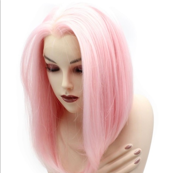 Pink natural straight bob 12” full lace wig